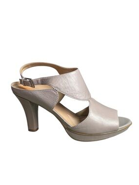 Soft Leather Slingback Heels | Size 7.5 | Neutral Peep Toe Comfort Platform